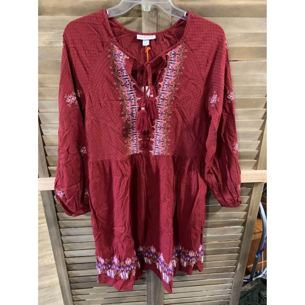 NWT Knox Rose Boho Embroidered Dress Castlecore Cottage Womens Size Small Maroon